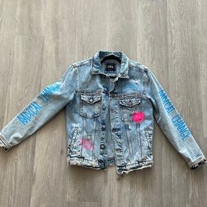 Mens ZARA denim jacket with graphics